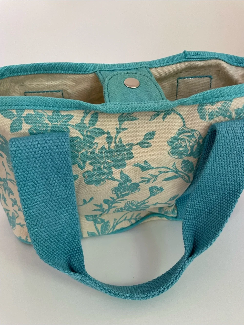 Canvas Floral Tote Bag in Teal